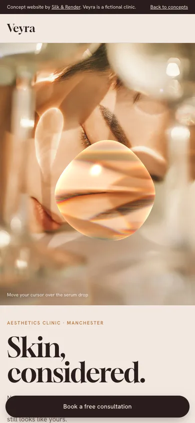 Veyra clinic homepage on a phone